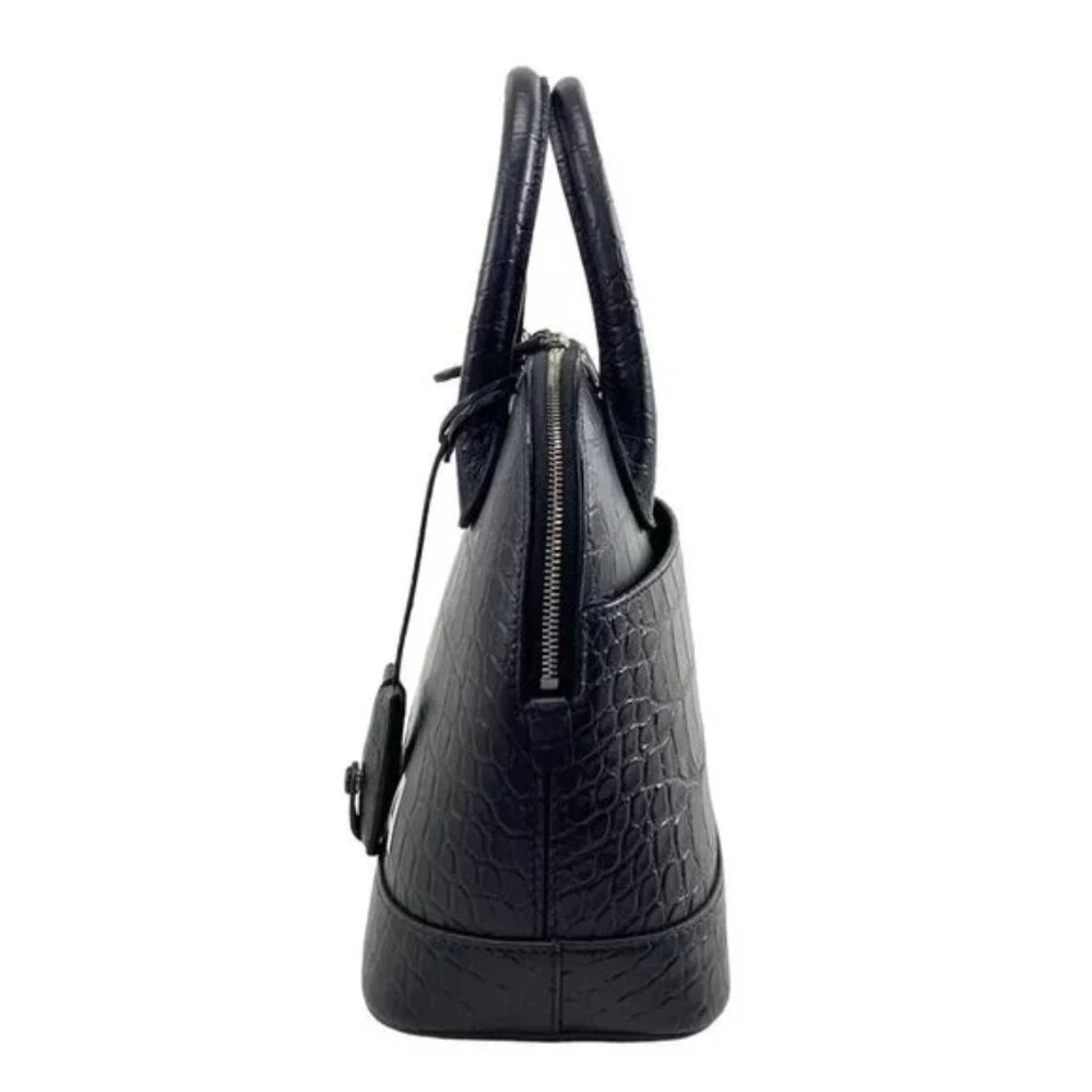 100% Auth BALENCIAGA Ville Top Handle S Black White Leather Handbag 859-113024 - Picture 4 of 14